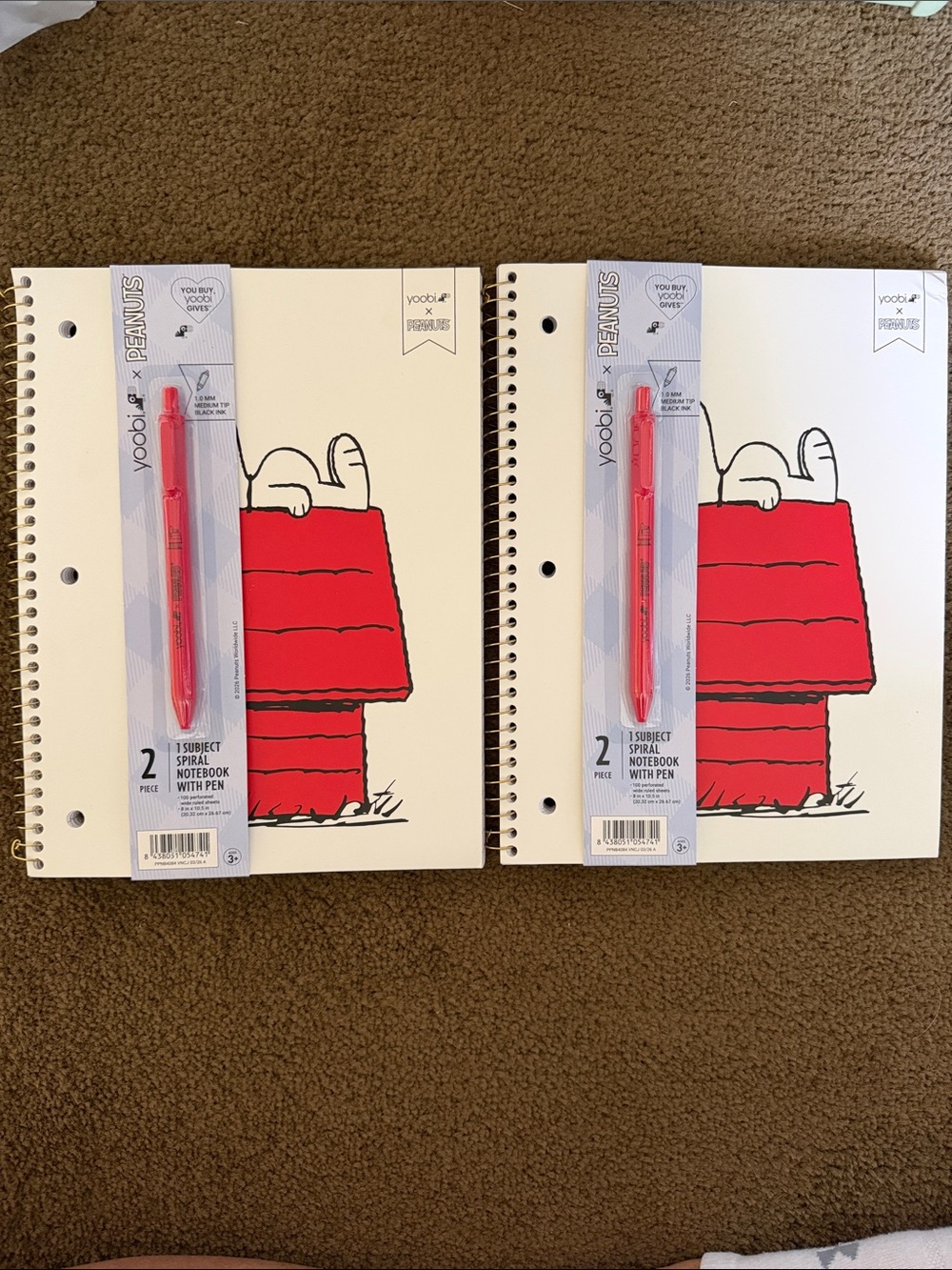 TWO IN SET - Yoobi Peanuts Snoopy Spiral Notebook with Red Pen NWT